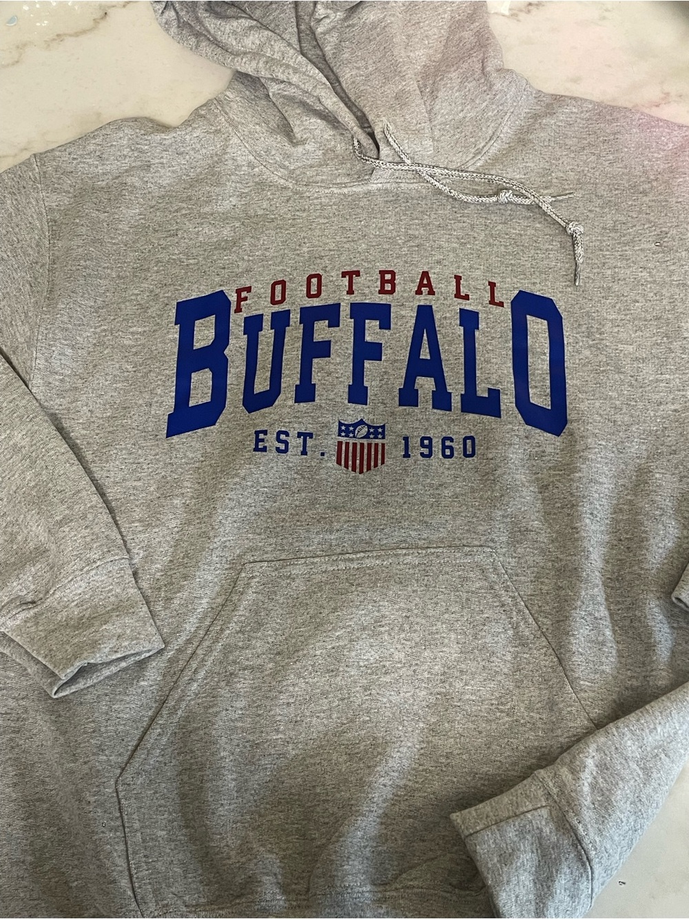 NWOT Buffalo Bills nfl Football Hooded Sweatshirt - Gray/Blue size unisex small